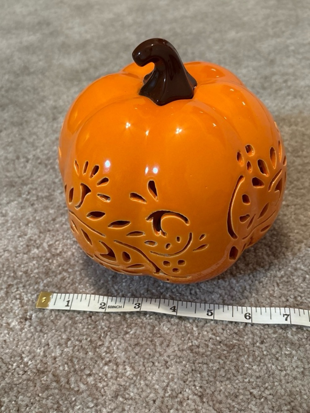 Glazed Orange Pumpkin Lantern - Decorative Fall Accent